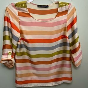 Vintage 90’s Outback Red Women’s Striped Polyester Half Sleeve Blouse